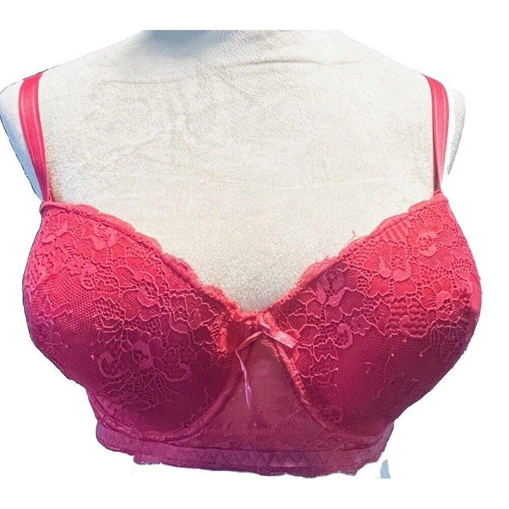 Delta Burke Padded Demi To Full Coverage Lace Underwire Bra Dark Pink 42D